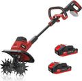 21V Cordless Tiller Cultivator, Lightweight 360RPM Electric Garden Tiller with 2 * 2.0Ah Batteries, 9" Width, 6.6" Depth, 48 Steel Tines Mini Rototiller for Weeding, Gardening & Soil Cultivation Red