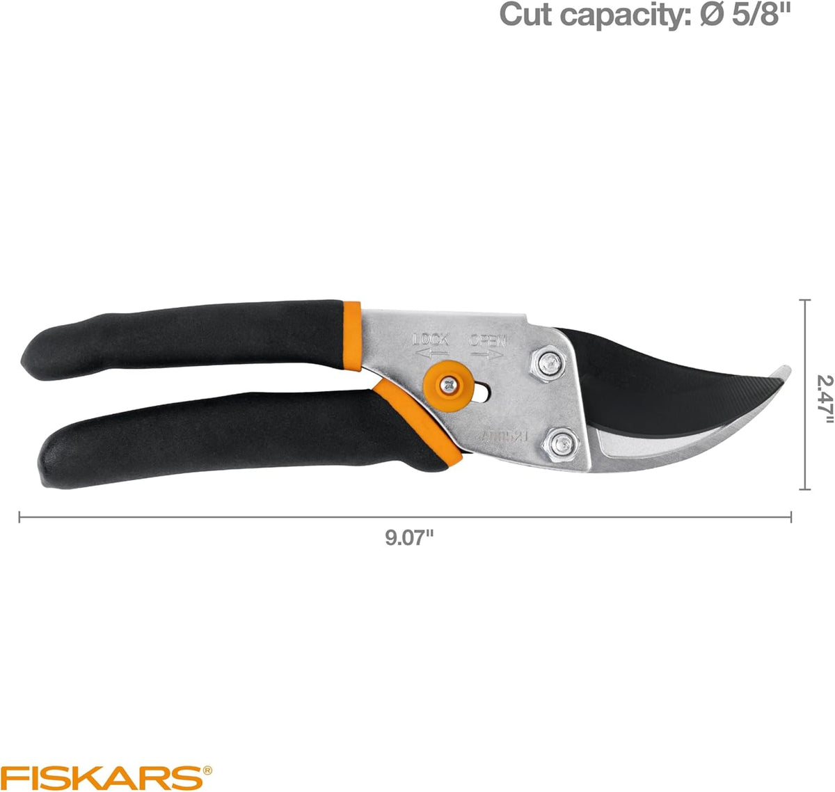 Fiskars Bypass Pruning Shears, 5/8" Cut Capacity Garden Clippers