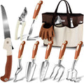 MelonArt Garden Tool Set,10 Pcs Heavy Duty Gardening Hand Tool Kit for Women Aluminum with Non Slip Ergonomic Handle, Storage Tote Bag and Gardening Gloves, Ideal Gifts for Women and Men