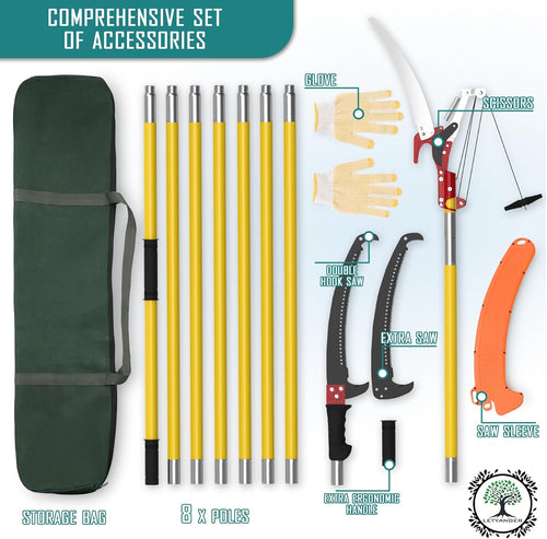 7.3-27FT Extendable Long Handle Pole Saw with Blade and Branch Scissors