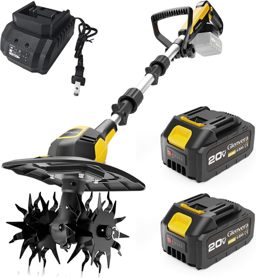 20V Cordless Tiller Cultivator, with 2 * 4.0Ah Batteries & Charger