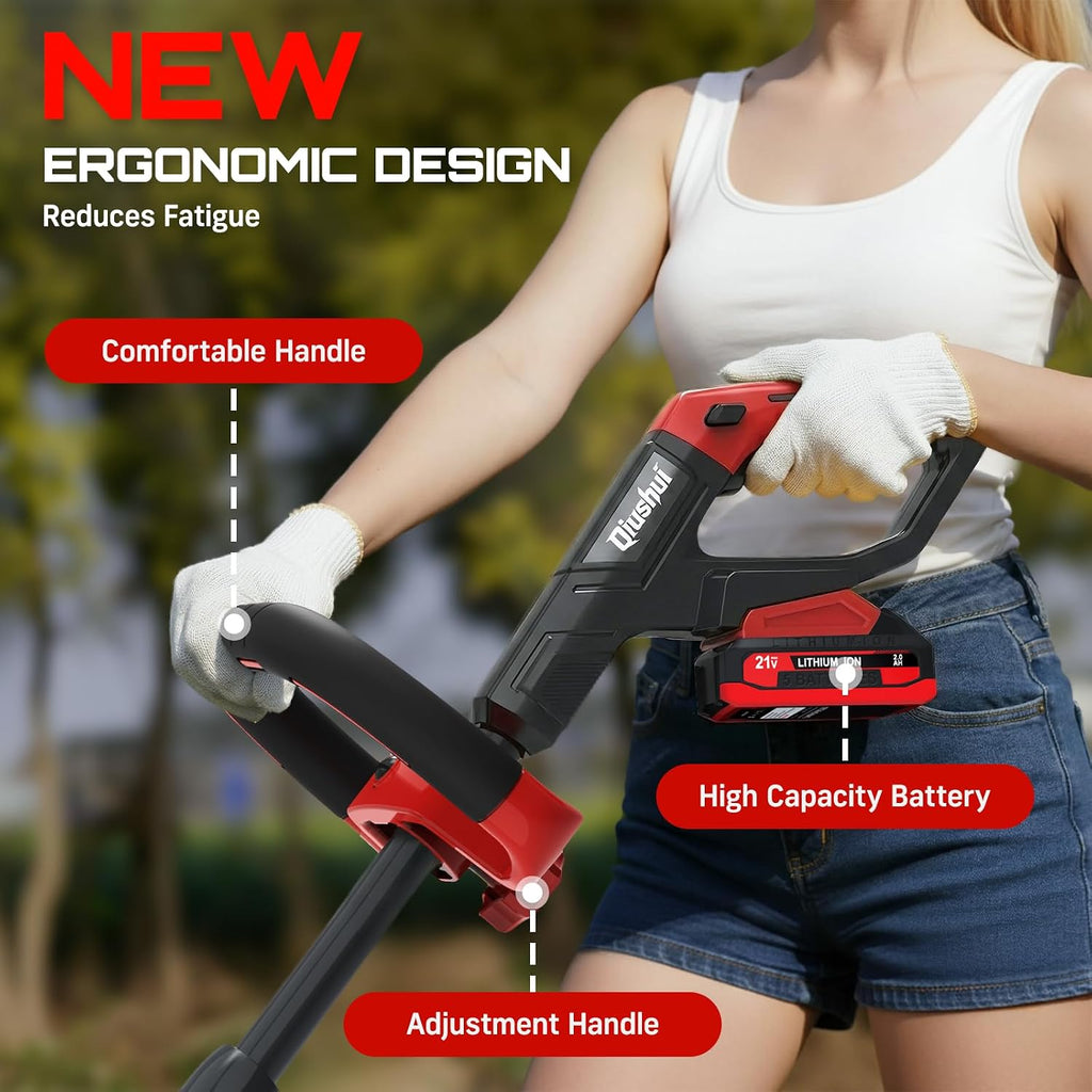 21V Cordless Tiller Cultivator, Lightweight 360RPM Electric Garden Tiller with 2 * 2.0Ah Batteries, 9" Width, 6.6" Depth, 48 Steel Tines Mini Rototiller for Weeding, Gardening & Soil Cultivation Red