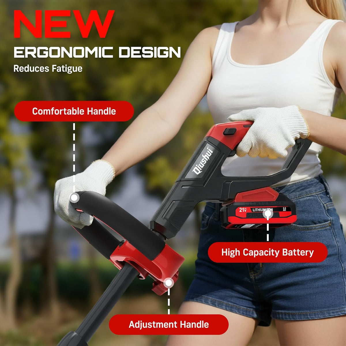 21V Cordless Tiller Cultivator, Lightweight 360RPM Electric Garden Tiller with 2 * 2.0Ah Batteries, 9" Width, 6.6" Depth, 48 Steel Tines Mini Rototiller for Weeding, Gardening & Soil Cultivation Red