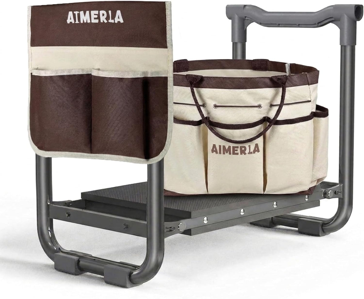 Aimerla Foldable Garden Kneeler Seat Heavy Duty [Upgraded Widened Thick Kneeling Pad] Garden Stool with Large Garden Tool Bags with Pockets - Portable Garden Bench Gardening Gifts for Parents