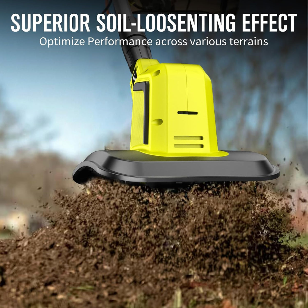Litekon 24V Cordless Tiller Cultivator, 540RPM with 2 x 2.0AH & 1.5A Fast Charger, High Power Electric Garden Tiller Battery Powered Rototiller with 10In Tilling Width & 7In Depth for Lawn,Gardening