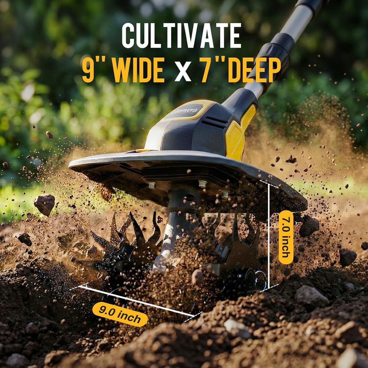 20V Cordless Tiller Cultivator, with 2 * 4.0Ah Batteries & Charger