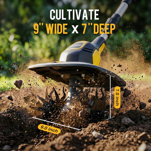 20V Cordless Tiller Cultivator, with 2 * 4.0Ah Batteries & Charger