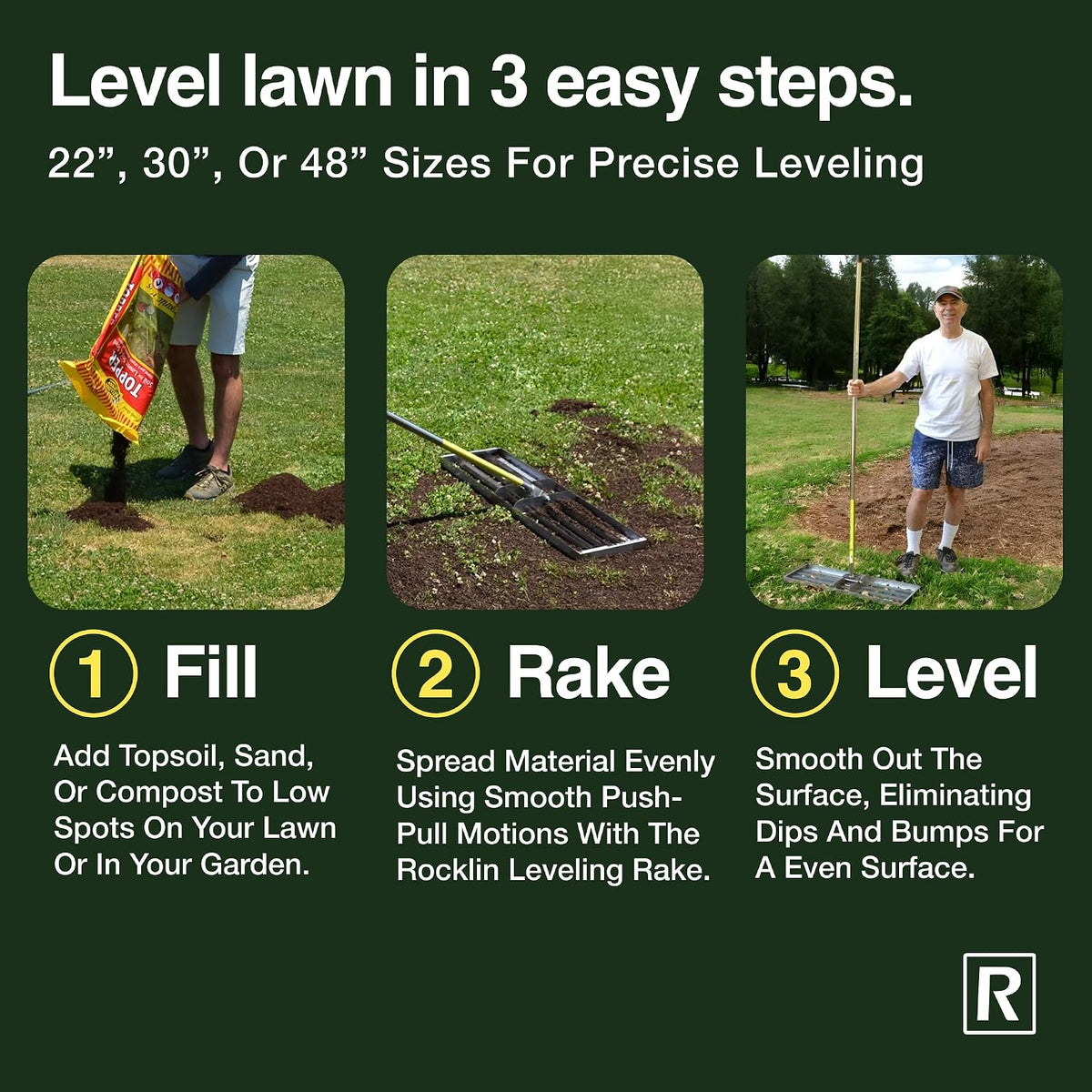 Rocklin™ 30" Lawn Leveling Rake, Stainless Steel, 78" Handle