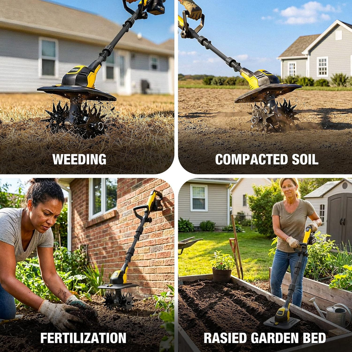 20V Cordless Tiller Cultivator, with 2 * 4.0Ah Batteries & Charger