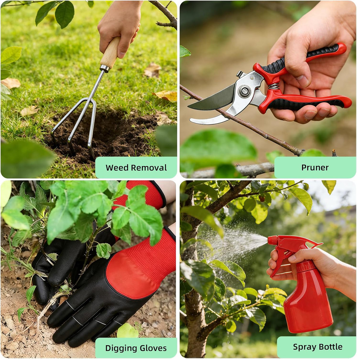 Garden Tools Set, 9-Piece Heavy Duty Gardening Tools with Clear Pocket Tote Bag, Stainless Steel Garden Hand Tools for Digging, Planting, Weeding and Pruning, Durable Gardening Kit