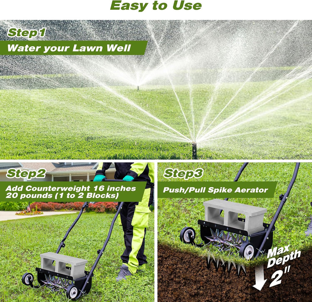 Suchtale 18-Inch Push Spike Aerator, Heavy Duty Rolling Lawn Aerator, Rotary Spike Lawn Aerator, Manual Aeration Equipment with Steel Handle, Suitable for Lawns, Garden, and Yard Grass Aeration